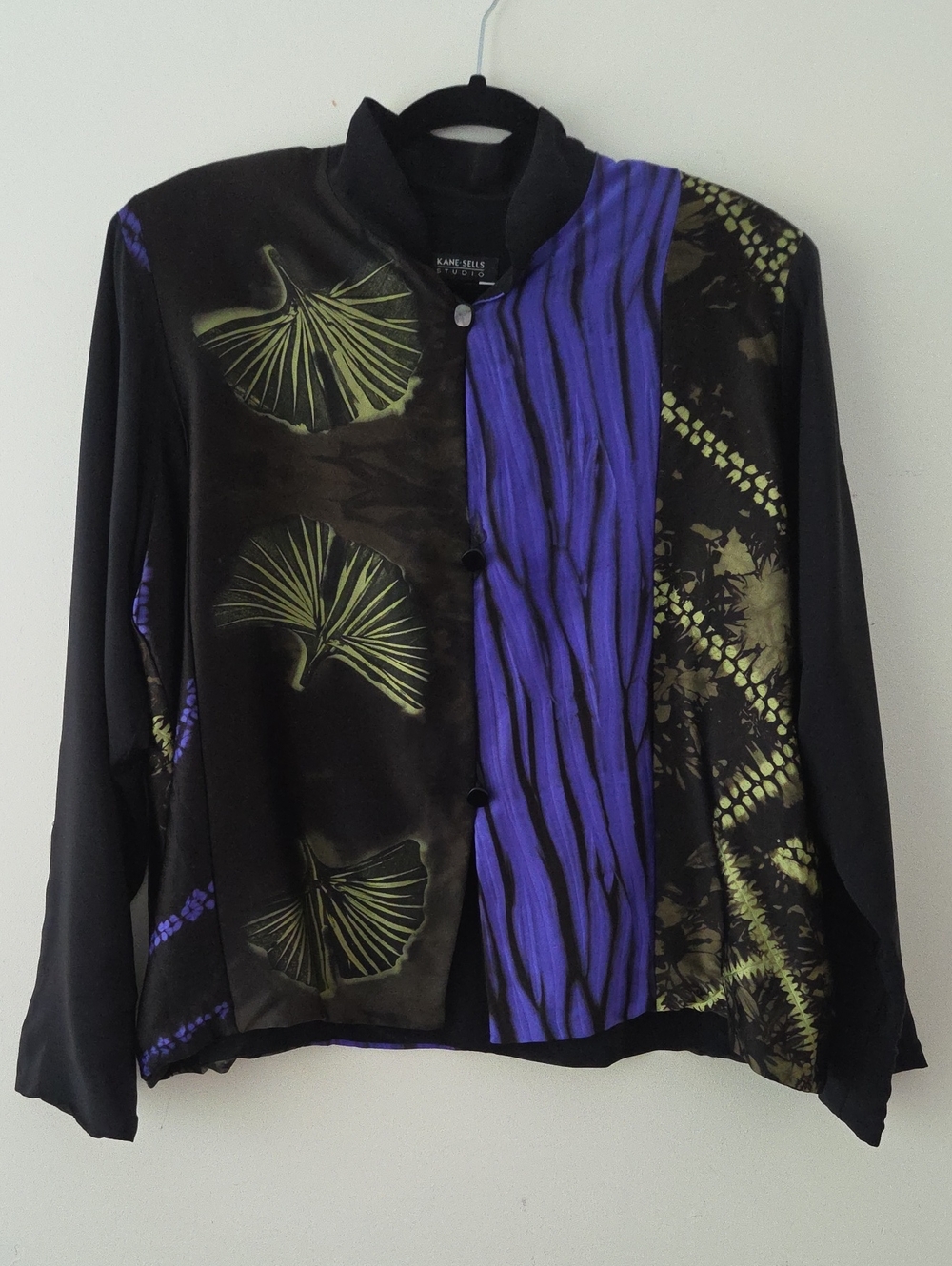 Kane Sells Studio Silk Art To Wear Blouse Ginkgo Leaf Abstract Print L